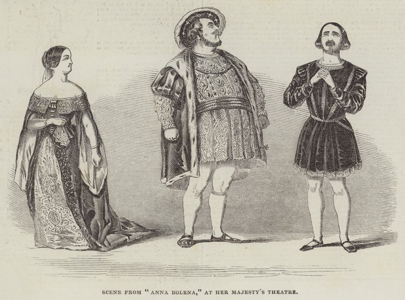Kohtaus elokuvasta "Anna Bolena", Hänen Majesteettinsa teatterissa (kaiverrus) tekijältä English School