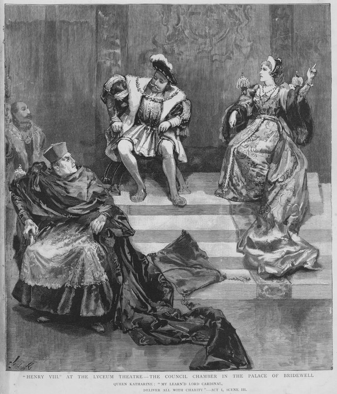 Kohtaus Shakespearen Henry VIII:n tuotannosta Lyceum Theatressa, Lontoossa (litho) tekijältä English School
