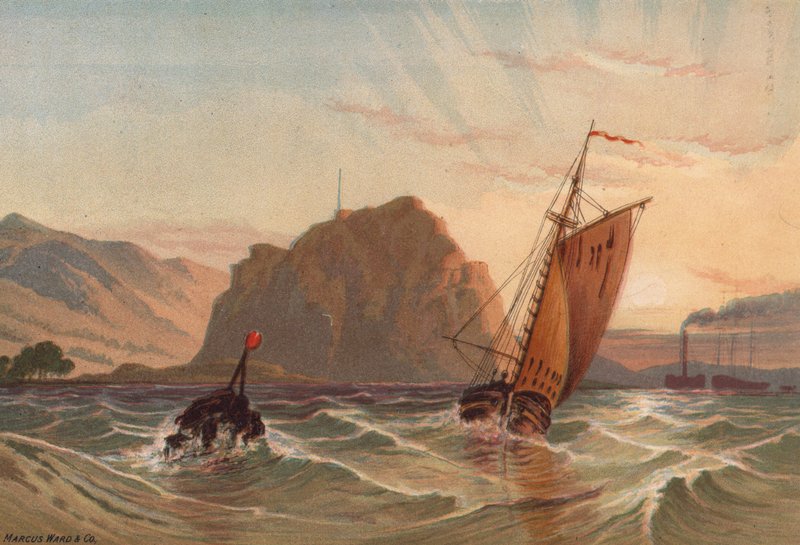 Skotlanti, Dumbarton Castle (väri litho) tekijältä English School