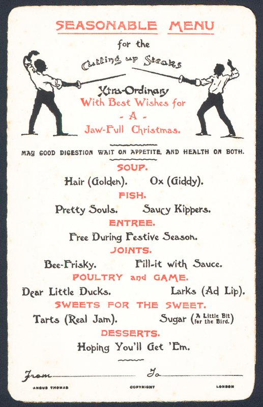 Kausiluonteinen menu, joulukortti tekijältä English School