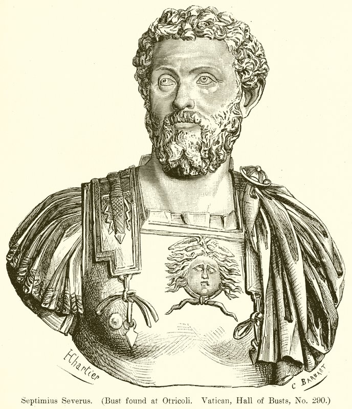 Septimius Severus. (Rintakuva löydetty Otricolista. Vatiean, Hall of Busts, nro 290) tekijältä English School