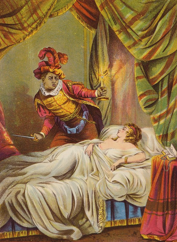 Shakespeare: Othello, Desdemona sängyssä, nukkuen (kromoliitti) tekijältä English School