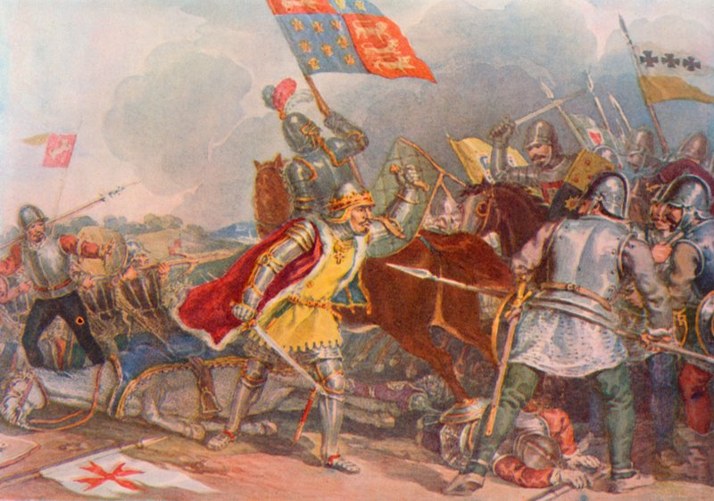 Shakespeare: Richard the Third at Bosworth, Kuningas Richard III, V näytös, kohtaus 4 (väri litho) tekijältä English School