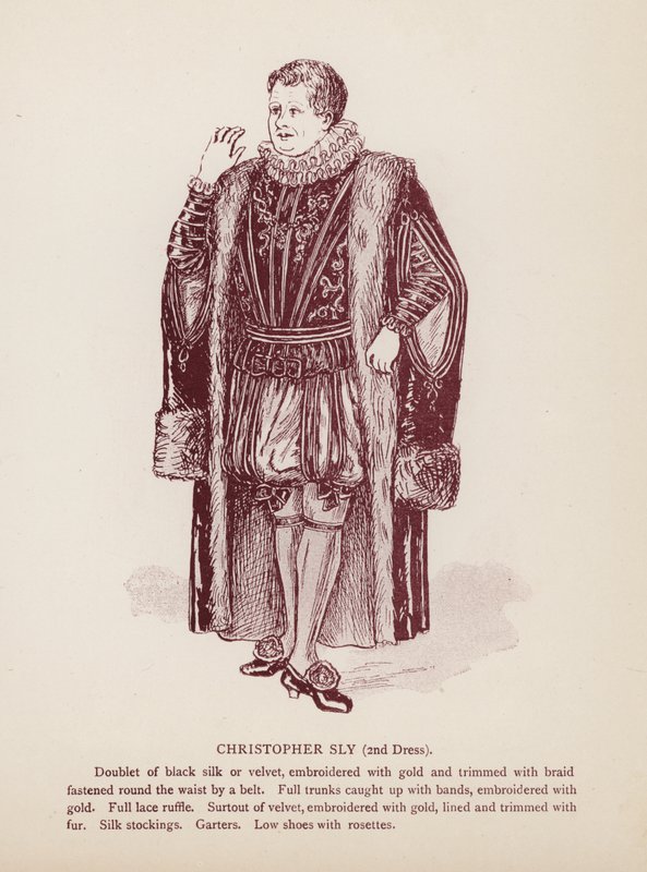 Shakespearen äijän kesyttäminen: Christopher Sly, 2. mekko (litho) tekijältä English School