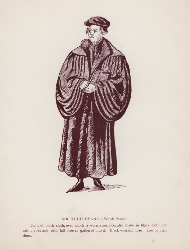 Shakespearen Windsorin iloiset vaimot: Sir Hugh Evans, walesilainen parson (litho) tekijältä English School