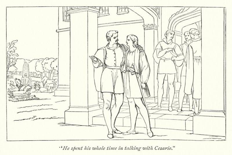 Shakespearen kahdestoista yö; Orsino lähettää Violan Olivialle (kaiverrus) tekijältä English School