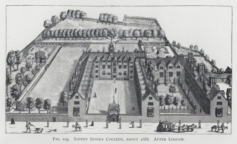 Sidney Sussex College, noin 1688, Logganin jälkeen (kaiverrus) tekijältä English School