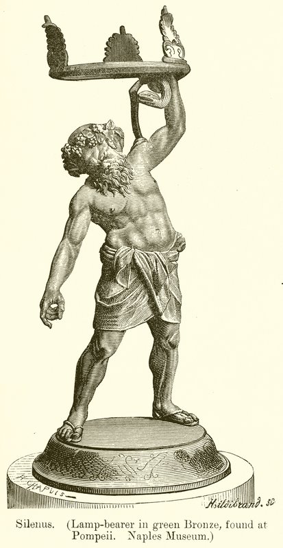 Silenus. (Vihreä pronssilamppu, löydetty Pompejista. Napolin museo) (kaiverrus) tekijältä English School