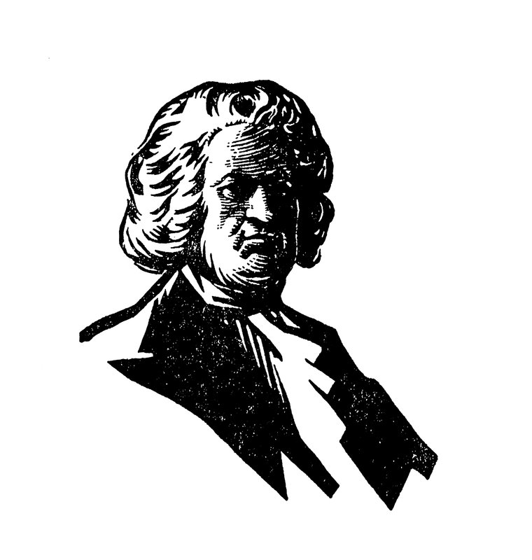 Johann Sebastian Bachin siluettikuva (värilitra) tekijältä English School