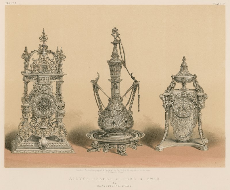 Silver Chased Clocks and Ewer, Barbedienne, Paris tekijältä English School