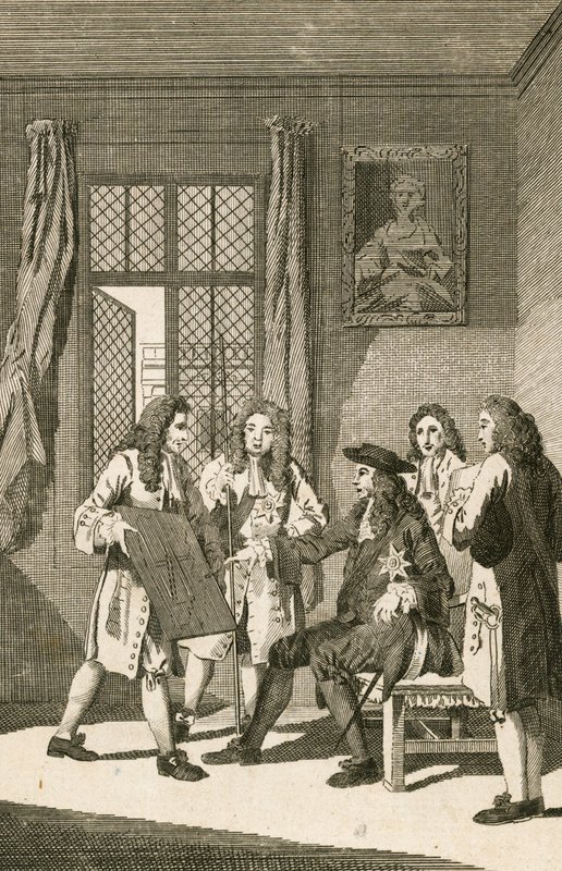 Sir Christopher Wren esittelee kuningas Charles II:lle suunnitelmansa Lontoon jälleenrakentamiseksi tekijältä English School