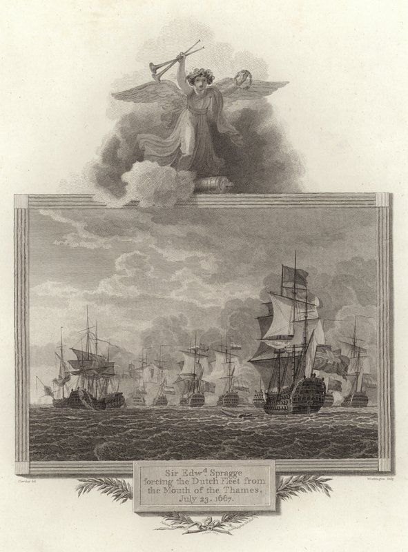 Sir Edwd Spragge pakotti Hollannin laivaston Thamesin suulta, 23. heinäkuuta 1667 tekijältä English School