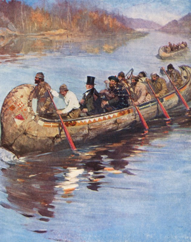 Sir George Simpson tarkastusmatkallaan Hudson Bayltä Tyynenmeren rannikolle (värilitografia). tekijältä English School