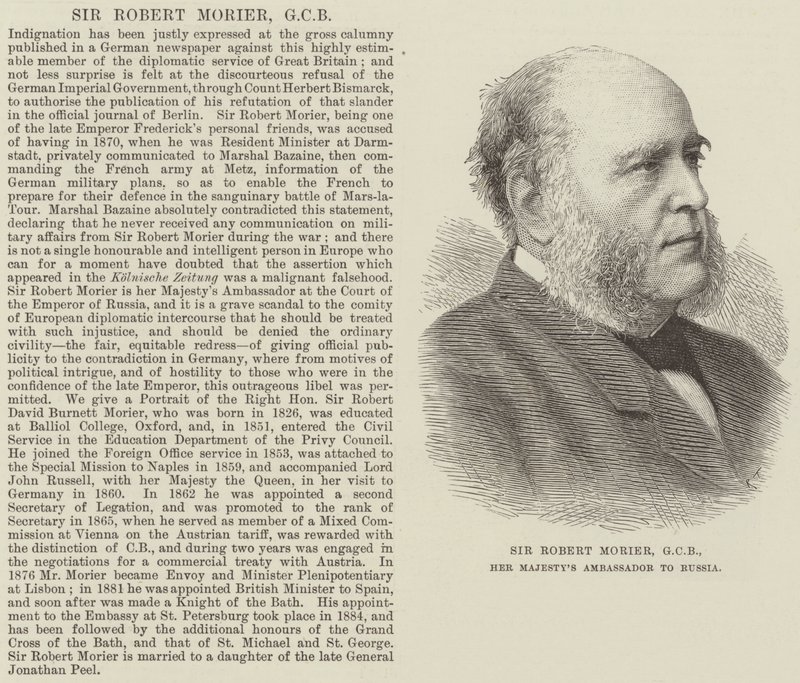 Sir Robert Morier, GCB, Hänen Majesteettinsa Venäjän-suurlähettiläs (kaiverrus) tekijältä English School