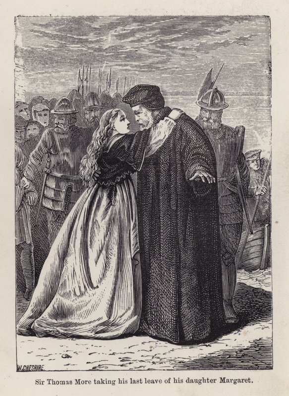 Sir Thomas More jättää viimeisen lomansa tyttärestään Margaret Roperista (kaiverrus) tekijältä English School