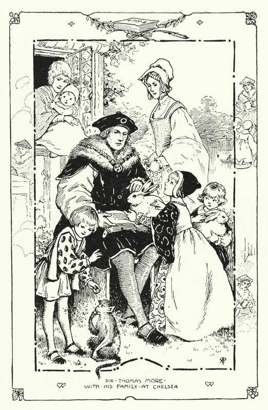 Sir Thomas More perheensä kanssa Chelseassa (litho) tekijältä English School
