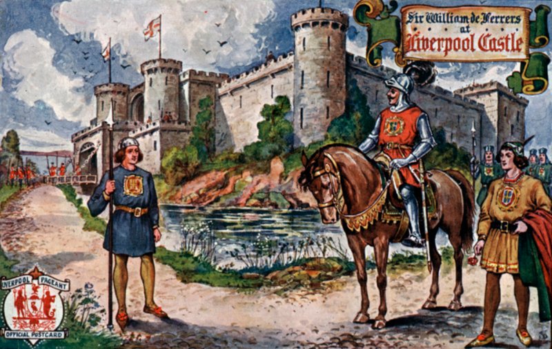 Sir William De Ferrers al castell de Liverpool (litografia en color) finlandès tekijältä English School