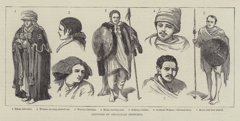 Abessinian pukujen luonnokset (kaiverrus) tekijältä English School