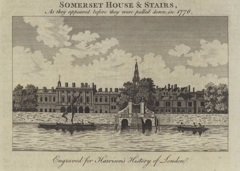 Somerset House and Stairs, Lontoo, sellaisina kuin ne näyttivät ennen niiden purkamista vuonna 1776 tekijältä English School