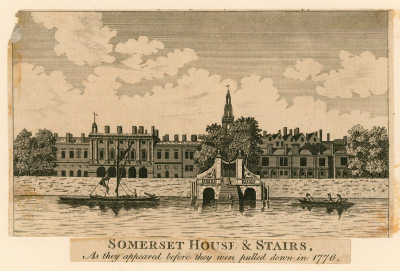Somersetin talo ja portaat sellaisina kuin ne näyttivät ennen niiden purkamista vuonna 1776 tekijältä English School