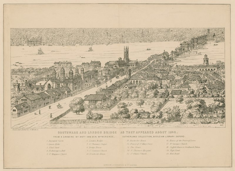 Southwark ja London Bridge sellaisina kuin ne ilmestyivät noin 1546 tekijältä English School