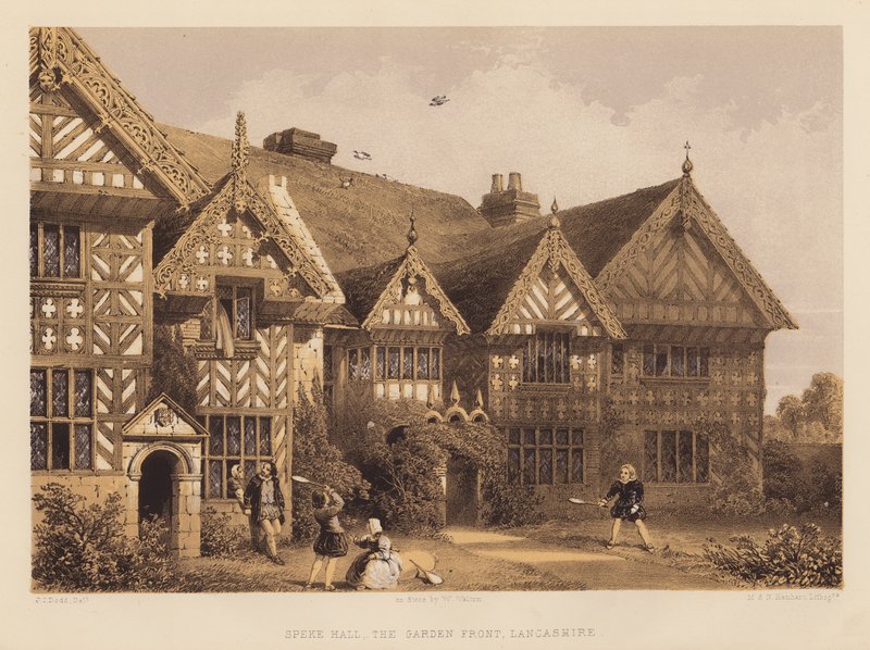 Speke Hall, Garden Front, Lancashire (akvatinta) tekijältä English School