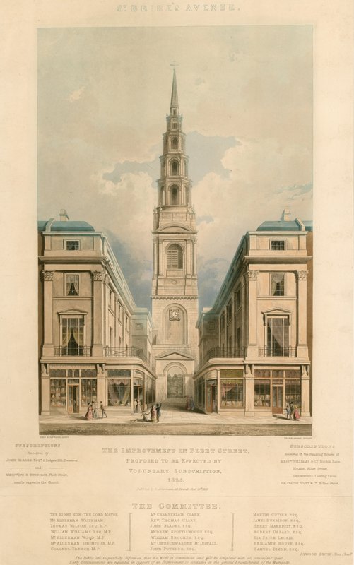 St Brides Avenue; Lontoon Fleet Streetin parannus, jota ehdotettiin toteutettavaksi vapaaehtoisella tilauksella, 1825 tekijältä English School