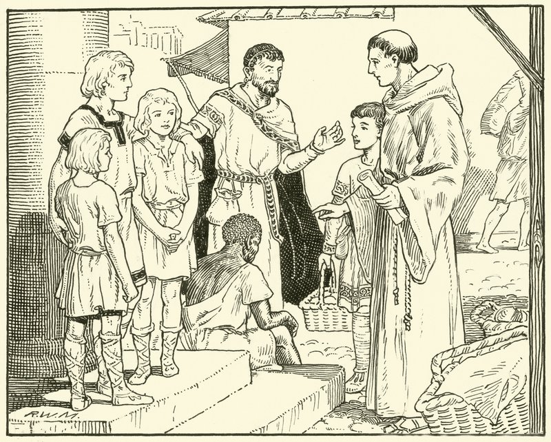 St. Gregory ja englantilaiset orjat (muste paperille) tekijältä English School