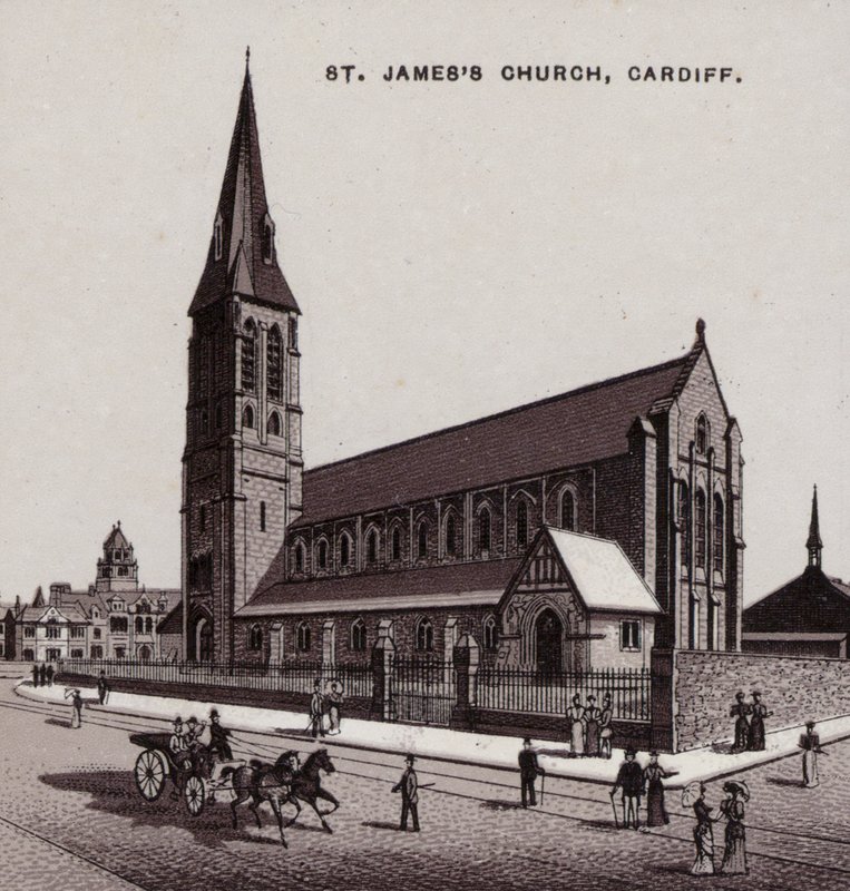 Església de Sant Jaume, Cardiff (litografia) tekijältä English School