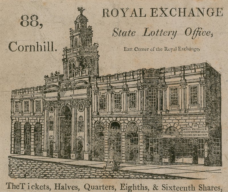 Osavaltion arpajaistoimisto, Royal Exchangen itänurkkaus, 88 Cornhill, Lontoo tekijältä English School