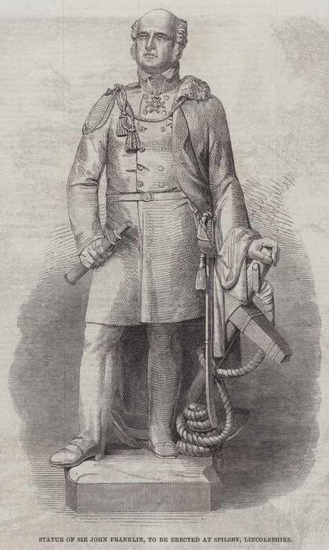 Sir John Franklinin patsas pystytetään Spilsbyyn, Lincolnshireen (kaiverrus) tekijältä English School
