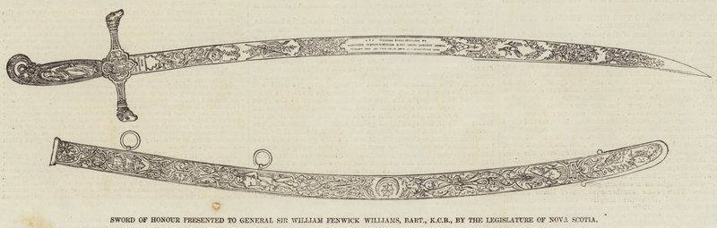 Nova Scotian lainsäätäjän kenraali Sir William Fenwick Williamsille, Baronet, KCB, myöntämä kunniamiekka (kaiverrus) (kaiverrus) tekijältä English School