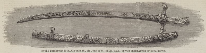 Nova Scotian lainsäätäjä luovutti miekan kenraalimajuri Sir John E W Inglisille, KCB (kaiverrus) tekijältä English School
