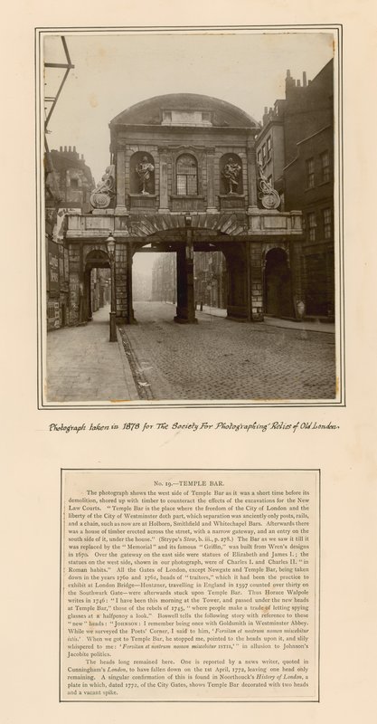 Temple Bar, Lontoo, valokuva otettu vuonna 1878 tekijältä English School