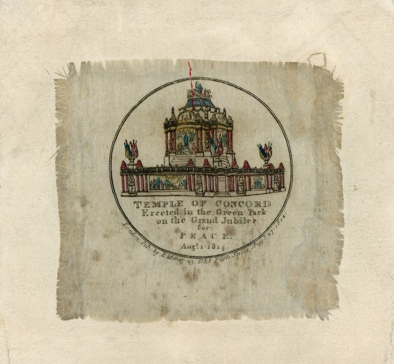 Concordin temppeli vuoden 1814 rauhan kunniaksi (painatus silkille) tekijältä English School