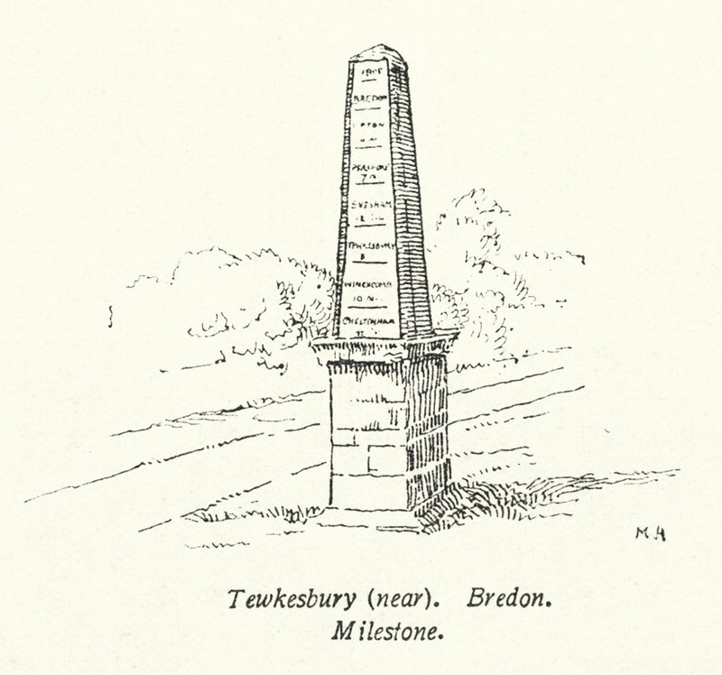 Tewkesbury, lähellä, Bredon, Milestone (litografia) tekijältä English School