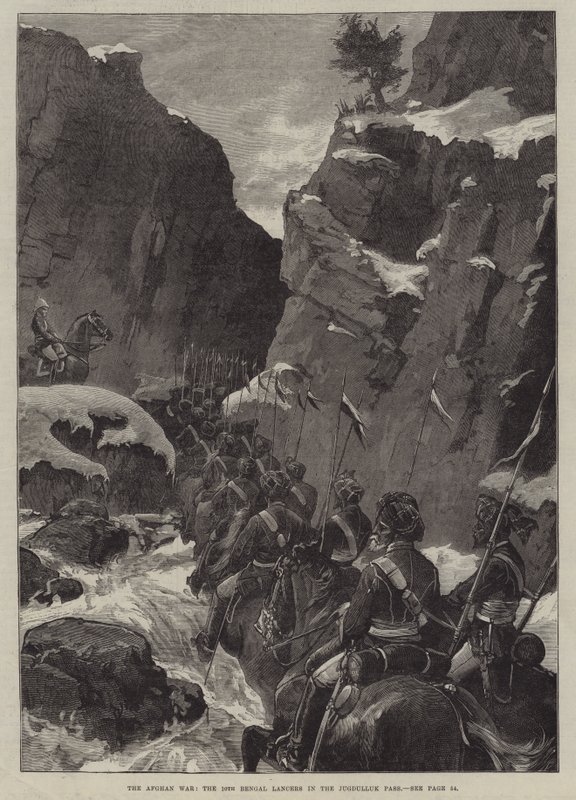 Afganistanin sota, 10. Bengal Lancers Jugdullukin solassa (kaiverrus) tekijältä English School