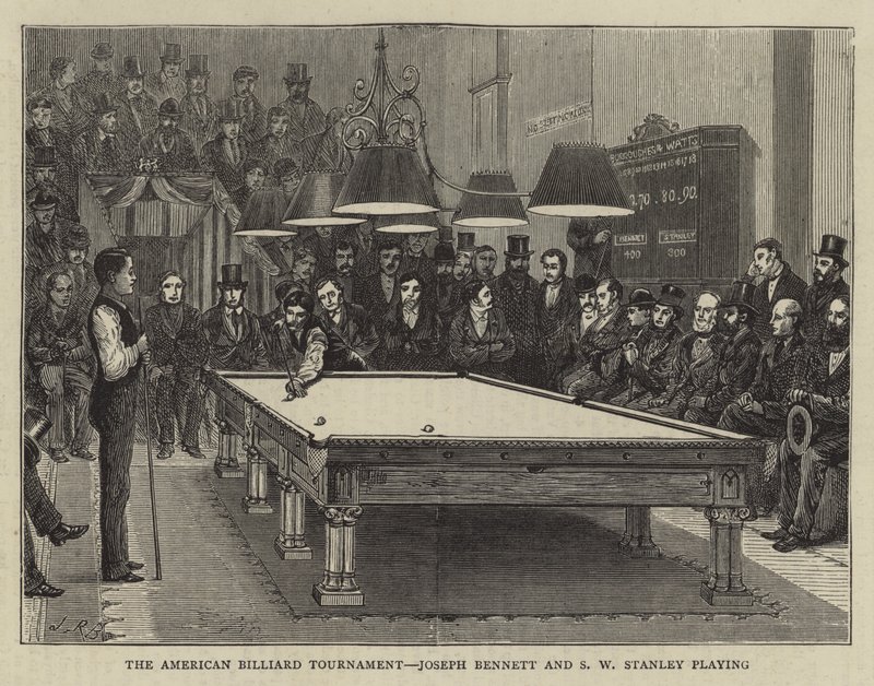 American Billiard Tournament, Joseph Bennett ja S W Stanley pelaavat (kaiverrus) tekijältä English School