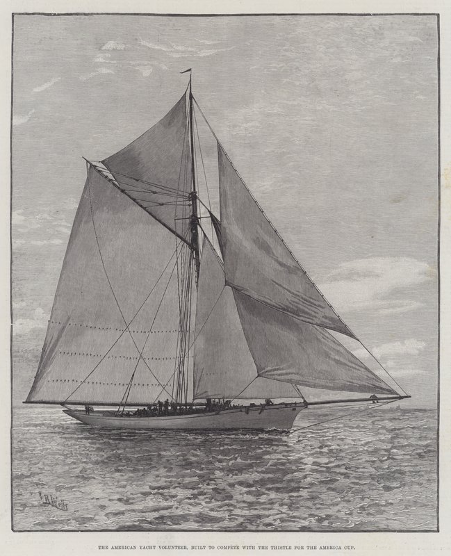 American Yacht Volunteer, rakennettu kilpailemaan Thistlen kanssa America Cupista (kaiverrus) tekijältä English School