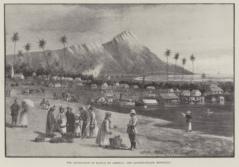 Havaijin liittäminen Amerikan toimesta, Landing-Place, Honolulu (kaiverrus) tekijältä English School