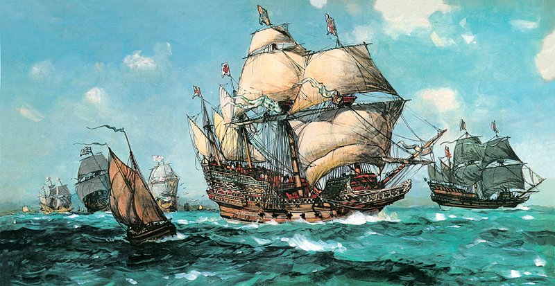 Ark Royal Sails tapaamaan Armadan (väri litho) tekijältä English School