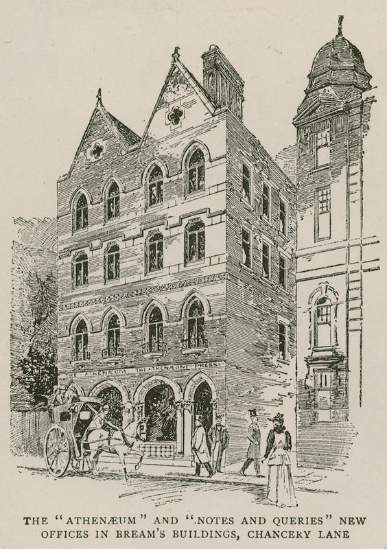 The Athenaeum ja Notes and Queriesin uudet toimistot Breams Buildingsissä, Chancery Lane, Lontoo tekijältä English School