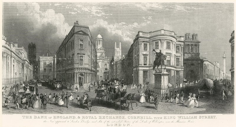Bank of England ja Royal Exchange, Cornhill, King William Streetin kanssa tekijältä English School