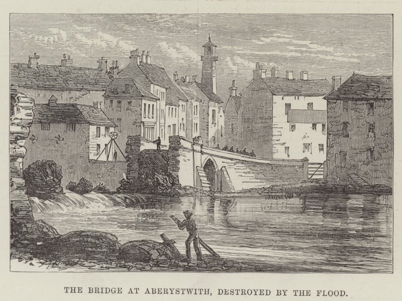 Aberystwithin silta, tulva tuhosi (kaiverrus) tekijältä English School