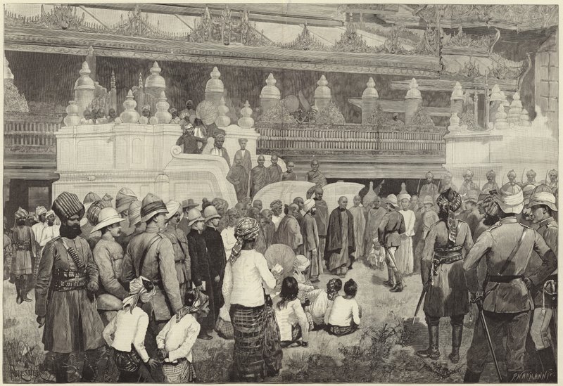Burman buddhalainen arkkipiispa vastaanottaa Sir Frederick Robertsin Mandalayn luostarissa tekijältä English School