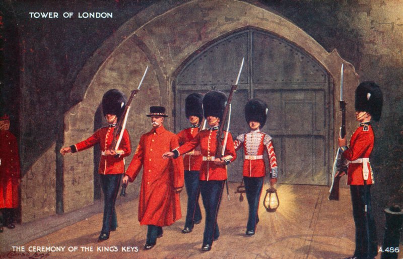 Kuninkaan avainten seremonia, Tower of London (värilitografia) tekijältä English School