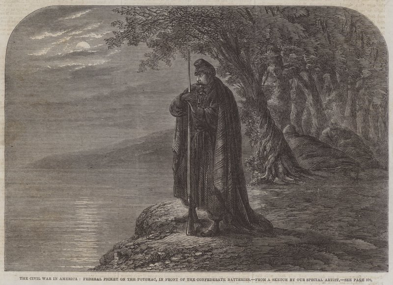 Sisällissota Amerikassa, Federal Picket on Potomac, Confederate Batteresin edessä (kaiverrus) tekijältä English School