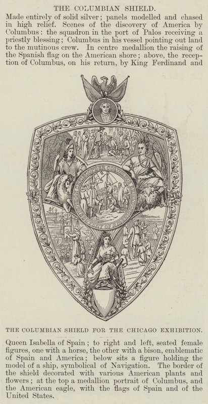 Columbian Shield Chicagon näyttelyä varten (kaiverrus) tekijältä English School