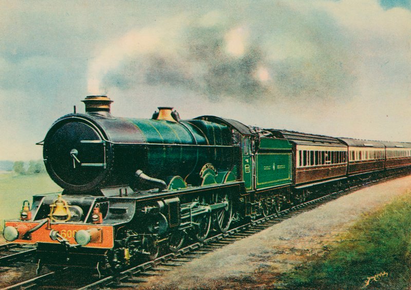 "Cornish Riviera Express", jota vetää "King George V," Great Western Railway (väri litho) tekijältä English School