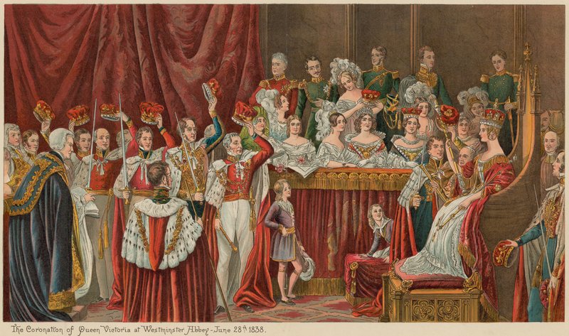 Kuningatar Victorian kruunaus Westminster Abbeyssa, 28. kesäkuuta 1838 tekijältä English School